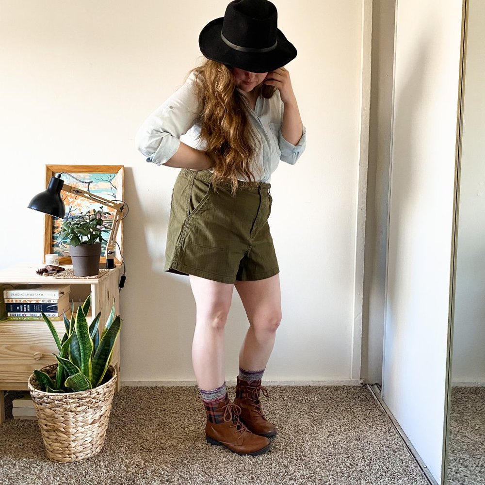 Madewell Army Green Utility Elastic Waist Camp Shorts with Pockets, Size: XL